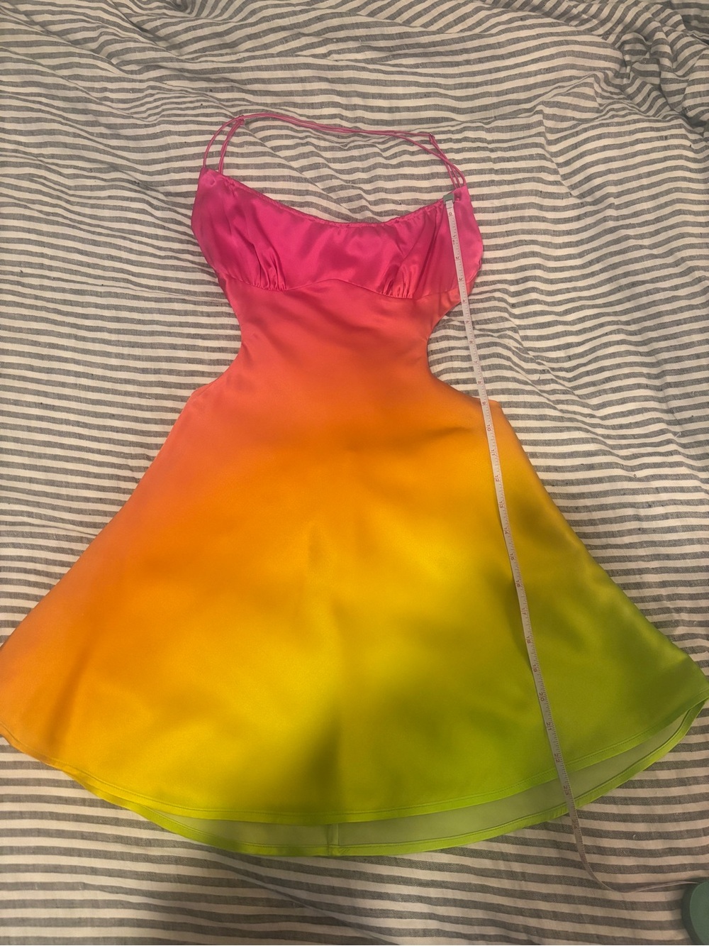 JOSEFINE SILK DRESS Pink Lime Ombre Retrofete silk mini slip dress backless - Picture 7 of 16
